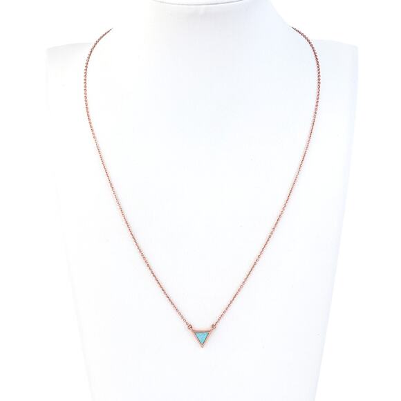 Rose Gold Tone Opal Triangle Pendant Necklace | Vintage Sterling Silver 925 - Picture 1 of 5